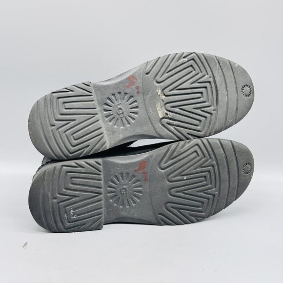 UGG Boots Womens 7 Black Suede Shearling Lined Ankle Booties Strap Casual - Picture 8 of 10